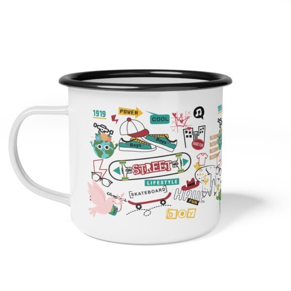 Cool Skateboarding Enamel Camp Cup – Perfect for Outdoor Adventures