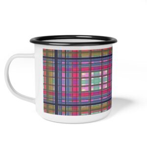 Vibrant Enamel Camp Cup - Colorful Plaid Design, Perfect for Camping & Cozy Moments