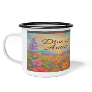 Floral Inspirational Enamel Camp Cup - "Dios es Amor"