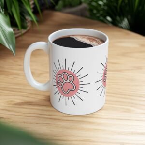 Pet Paw Sunburst Ceramic Mug — Cute Paw Print Coffee Cup (11oz & 15oz)