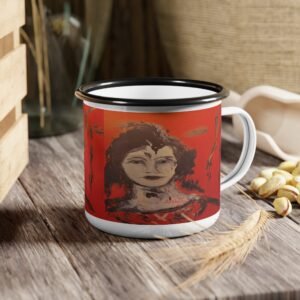 Enamel Camp Cup — Vintage Portrait Art Camper Mug
