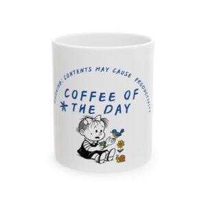 Coffee of the Day Ceramic Mug — Cute Retro Cartoon Coffee Mug (11oz, 15oz)