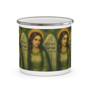 Enamel Mug — Angel Illustration with "Do Not Be Afraid" (Luke 1:30) — Inspirational Camping Cup