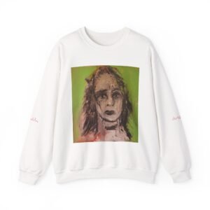 The Angel of Prayer Crewneck Sweatshirt — Abstract Face Graphic on White