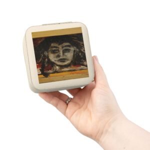 Travel Jewelry Case — Compact Pink Jewelry Organizer with Art Portrait Lid