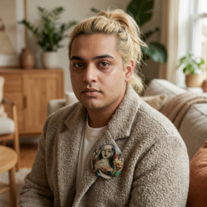 Artistic Portrait Pin Button — Abstract Hand-Painted Girl Badge