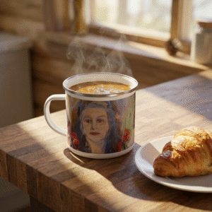 Enamel Mug — Hand-Painted Portrait Art Camping Cup