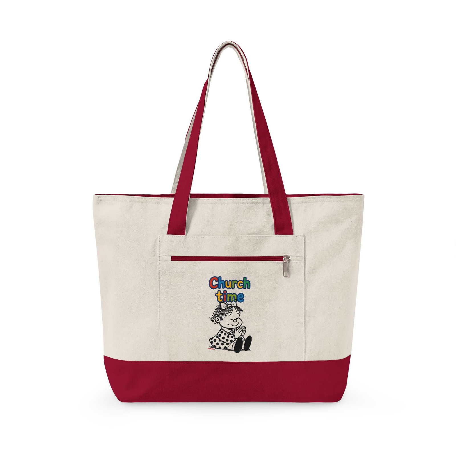 Canvas Tote — 'Church Time' & Spanish Graphic Zippered Market Bag - Image 9